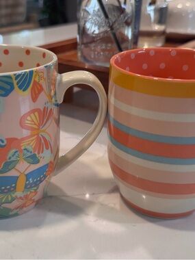 Matilda Jane Coral, Peach & Blue Floral and Striped Mugs